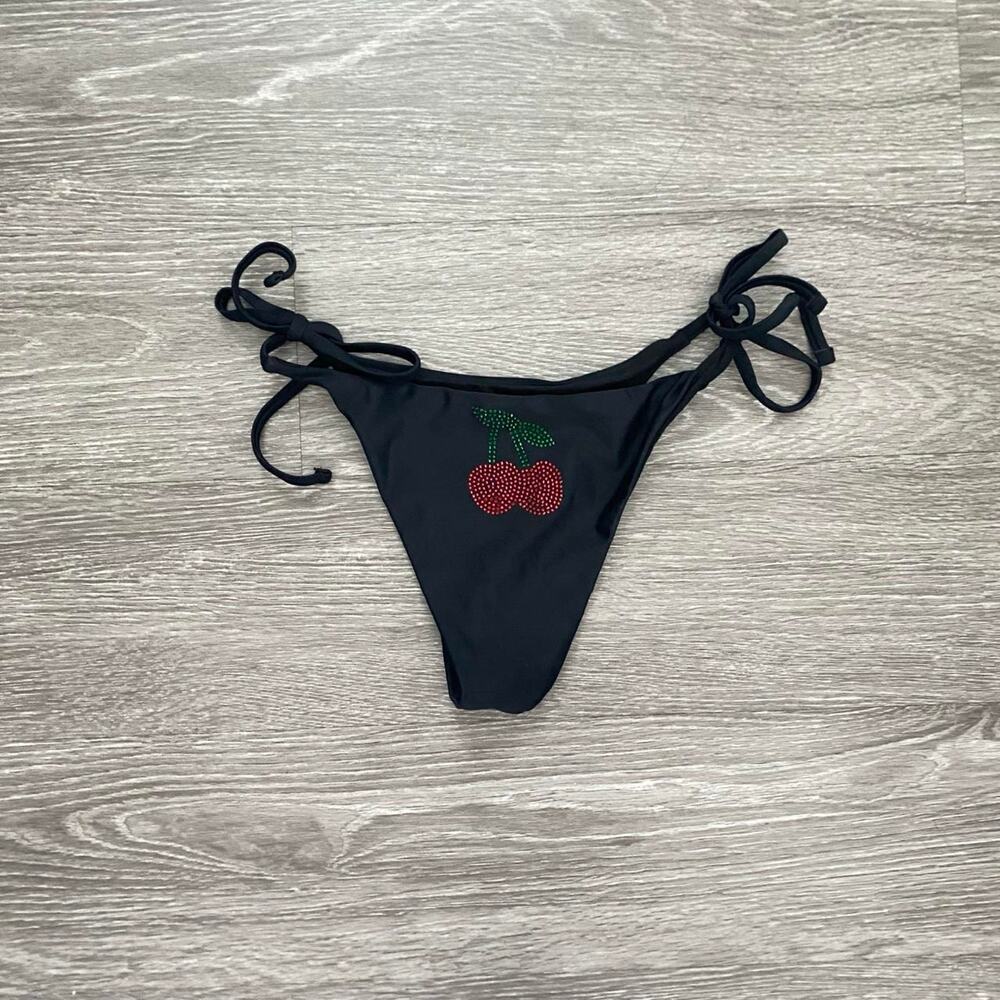 Cute black side tie bikini bottom